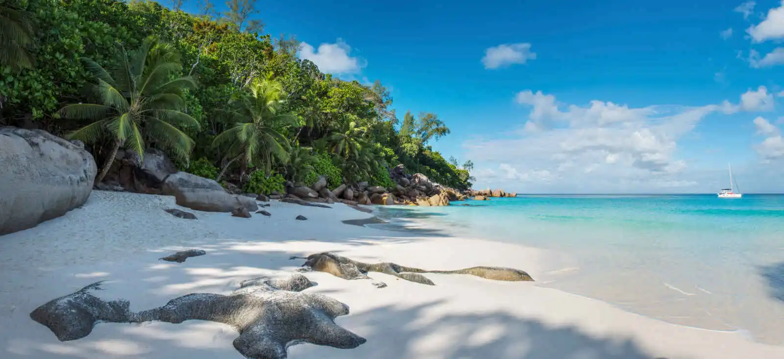 Plage de l'hôtel, Constance Lémuria Seychelles, Praslin, Seychelles